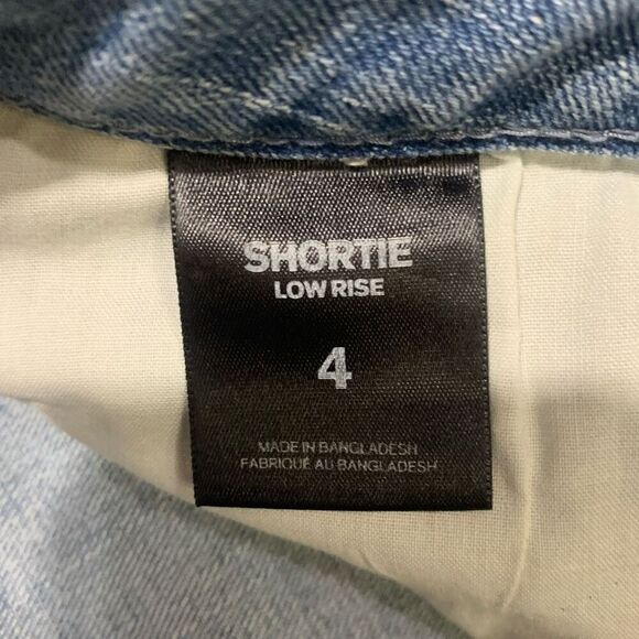 Express Womens 4 Denim Shortie‎ Cut Off Shorts Blue Embroidered Rose Low Rise - Picture 4 of 9